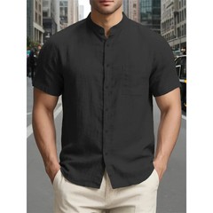 Summer New Shirt for Men Short Sleeve Solid Color Casual Simple Style Solid Colo