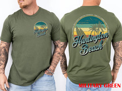 2 Sided Huntington Beach Surf City California Vintage Badge T-Shirt