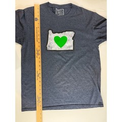 Love Oregon Green Heart Heather Blue Cotton Poly Blend T Shirt Adult Size L