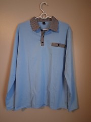 New Men Light Blue Long M Sleeve Shirt Contrast Collar Polyester Trim Casual