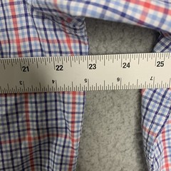 Chaps Button Down Shirt Mens Medium Red Blue Plaid Short Sleeve Collared Casual