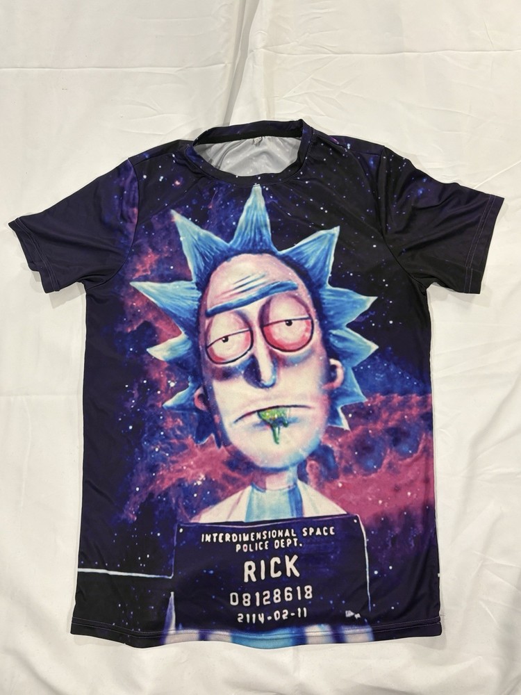 Rick and Morty Galaxy Graphic T-Shirt Unisex Medium Black All Over Print Tee