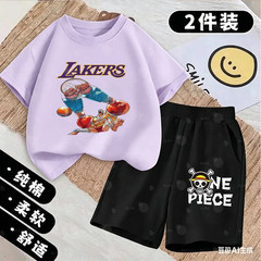One Piece Anime Character Lakers Basketball Jersey Kids T-Shirt Set, Cool Sports