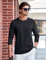 Mens Long Sleeve Shirts Cotton Moisture Wicking Undershirt Comfort Pullover Tops