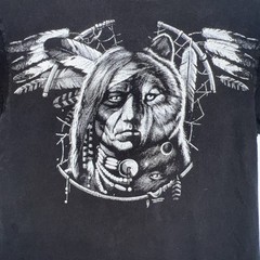 VTG Dreamcatcher American Indian Wolf Shirt Men’s L Liquid Blue Print Delta Pro