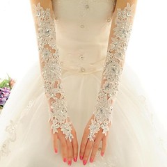 White Lace Rhinestone Fingerless Bridal Glove,Lace Gloves Long,Prom For Weddi…