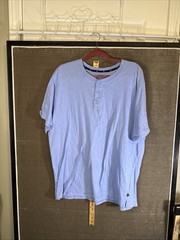 Mens XXL GAP Henley 3 Button Shirt S/S Blue 100% Cotton Relaxed Fit