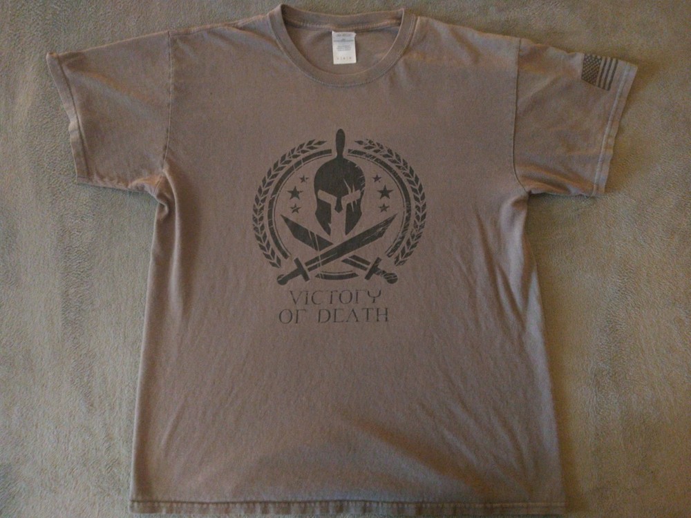American Spartan Warrior Shirt Men’s Large Brown Victory or Death Molon Label