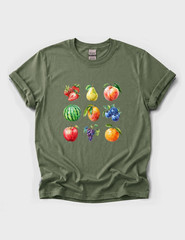 Watercolor Fruit Collage Graphic Tee Adult Nature Farm Fresh Food Lover Tshirt
