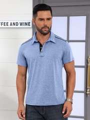 Men’s Button-Down Polo Shirt – Short Sleeve Slim Fit -Contrast Color Golf Casual
