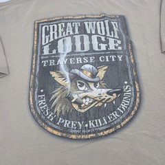 Vtg 2000s The Great Wolf Lodge Traverse City Distressed Y2K T Shirt Mens M Brown