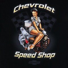 Joe Blow T’s Chevrolet Speed Shop T-Shirt Black Racing Flags Small Block Engine