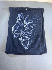 Fruit Of The Loom Shirt Mens XL Black Sleeveless Skull Flames Biker Graphic