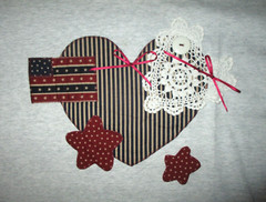 vtg 80s 90s EMBROIDERED APPLIQUE T SHIRT Heart USA Flag Lace Country Charm Large