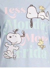 peanuts snoopy Women’s T-shirt Lees Monday More Friday Woodstock Blue MultiSizes