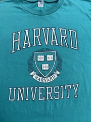 Vintage 80s Harvard University T Shirt Sz XL Artex Teal Blue USA Made 90s