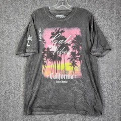 On The Low Cali Vibes T-Shirt Mens Medium Gray Acid Wash Santa Monica Graphic