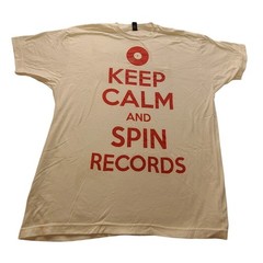 Tultex Keep Calm and Spin Records Graphic T-Shirt Men’s XL White Red DJ Vinyl
