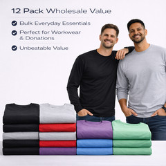 BILLIONHATS Mens Long Sleeve Colorful T-Shirts, 100% Cotton -Crew Neck Bulk Tees