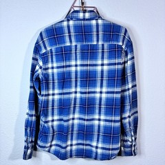 AMERICAN EAGLE Men’s Flannel Shirt Blue Gray Plaid Long Sleeve Super Soft Medium