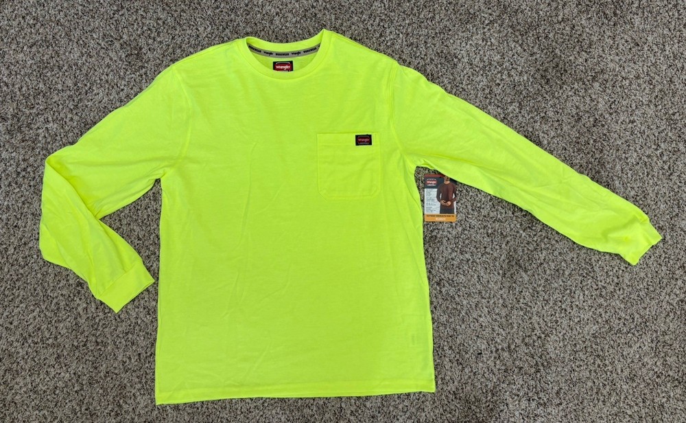 New Wrangler Workwear Men’s Hi-Vis Yellow Heavyweight T-Shirt Tee Pocket MEDIUM