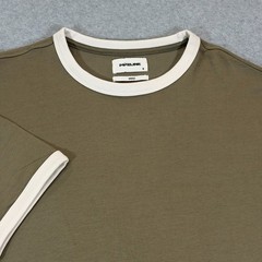 Pipeline Mens Ringer T-Shirt M Silver Sage Green Oversize Fit 100% Cotton NWT