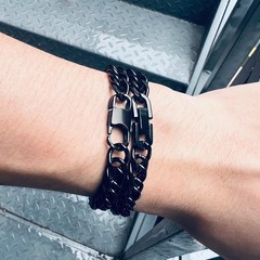 2PCS Cuban Link Bracelet, Black Sturdy 316L Stainless Steel Cuban Link Chain …