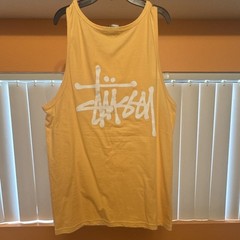 Stussy Cut Tag Men’s Yellow Cotton Logo Graphic Crew Neck Sleeveless Tank Top M