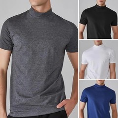 Men’s Slim Fit Half Turtleneck T-Shirt Summer Elastic Short Sleeve Casual Top Te