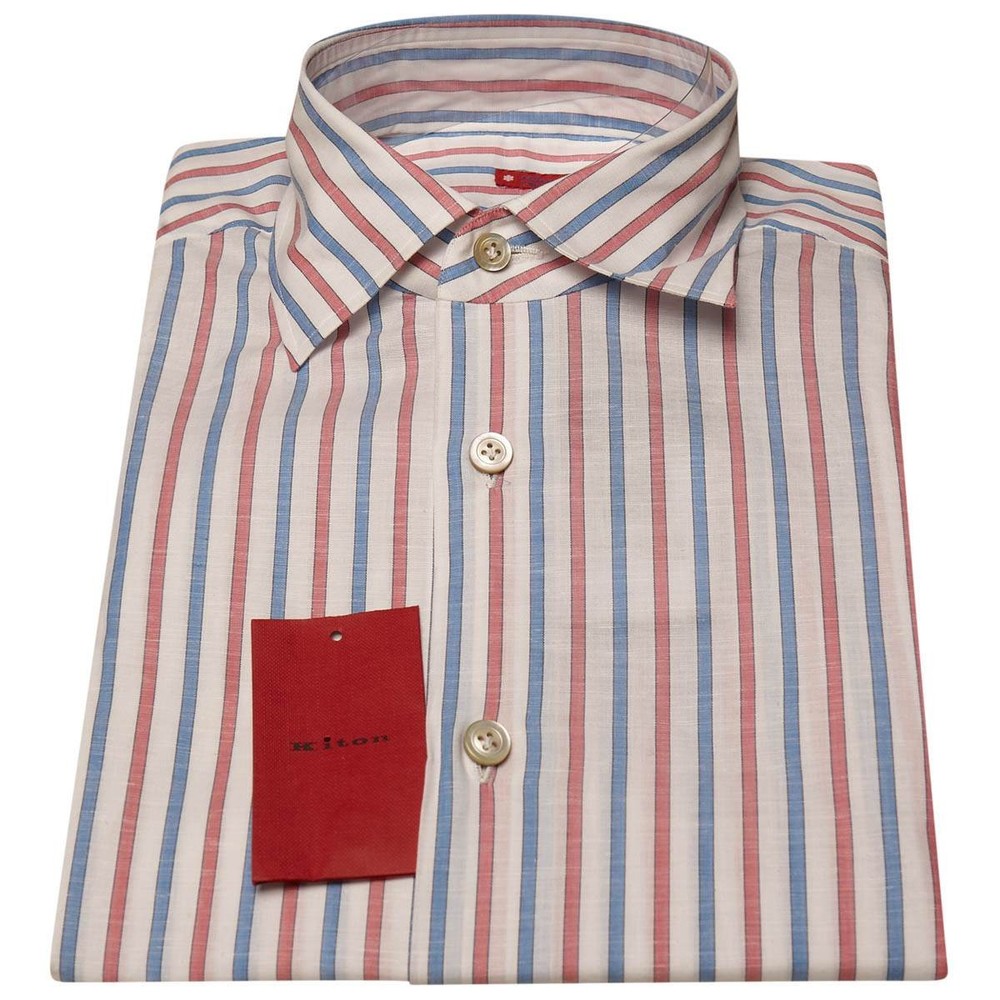 NEW KITON MULTICOLOR COTTON LINEN SHIRT US 15.5 – EU 39 MUL