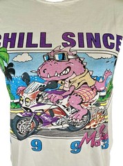VTG John Galt California Chill Since 1993 Dinosaur Malibu T-Shirt Italy SZ Med