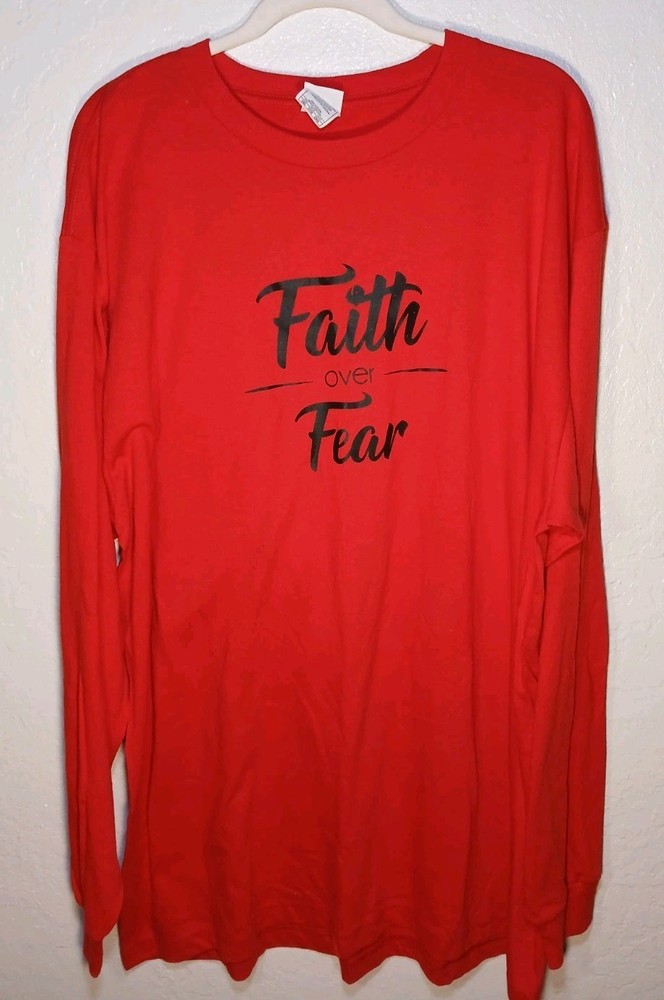 Shaka Active “Faith Over Fear” Long Sleeve T-Shirt Red 2XL 2TG Soft Spun