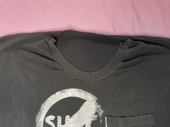 Vintage 80s Selvedge Chest Pocket Tee Shirt Mens Medium Black Thrashed Graphic