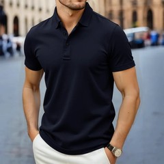 Men’s Breathable Solid Color Polo Shirt Summer Casual Business Top Tee Gift