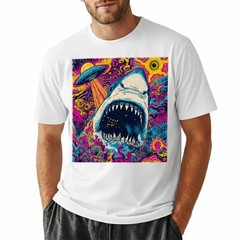 Trippy Space Shark T-Shirt Alien UFO Abduction Galaxy Mouth Colorful Art Tee