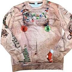 UGLY CHRISTMAS Sweater Men’s Small Hairy Chest Tattoo Shirt Top Size Large