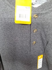 Carhartt Long Sleeve Henley Shirt Size L Grey Cotton Loose Fit TK128 Heavyweight