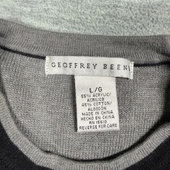 Geoffrey Beene Sweater Mens Large Black Gray Striped Crewneck Acrylic Cotton Kni