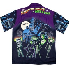 Rock n Roll Horror Button Shirt Short Sleeve Unique Haunted House Ghoul Print