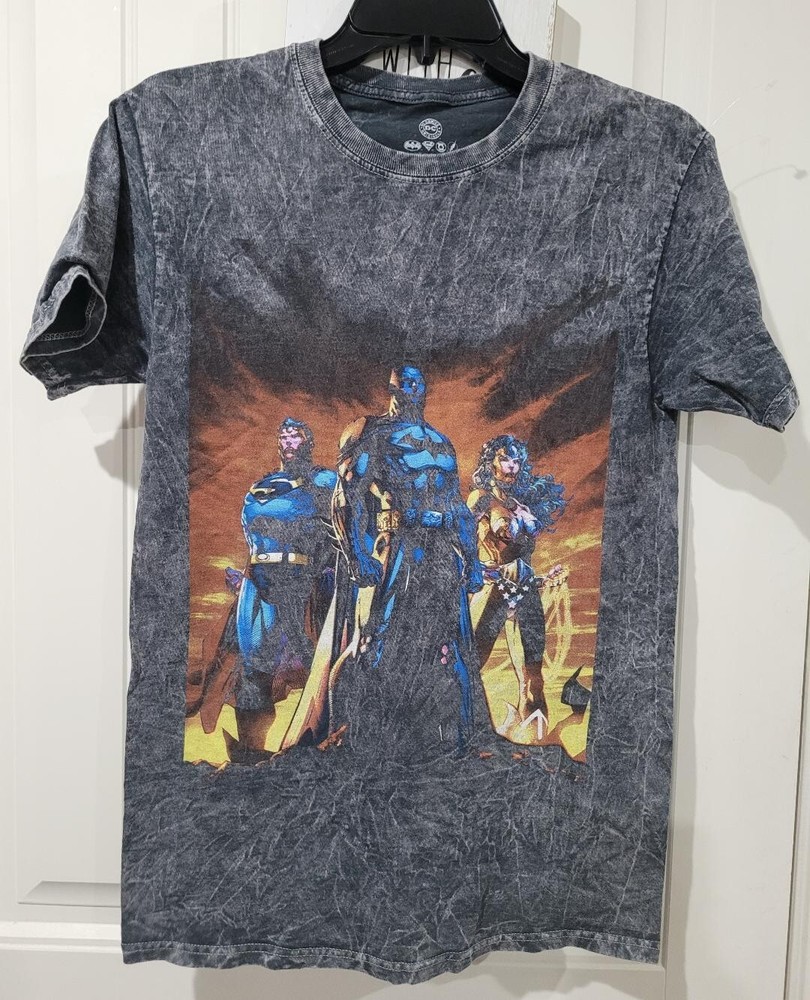 DC COMICS ORIGINALS Super Heroes Black T-Shirt Size Large Stonewashed