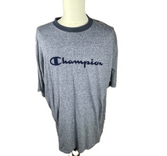 Champian Mens Shirt Two Xtra Large Appliqued Script Logo Easy Care Stretch Blue