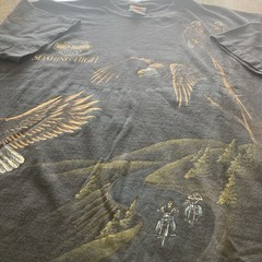 VTG 90s Harley Davidson Eagle AOP Shirt Rare Size XL Black Faded Single Stitch