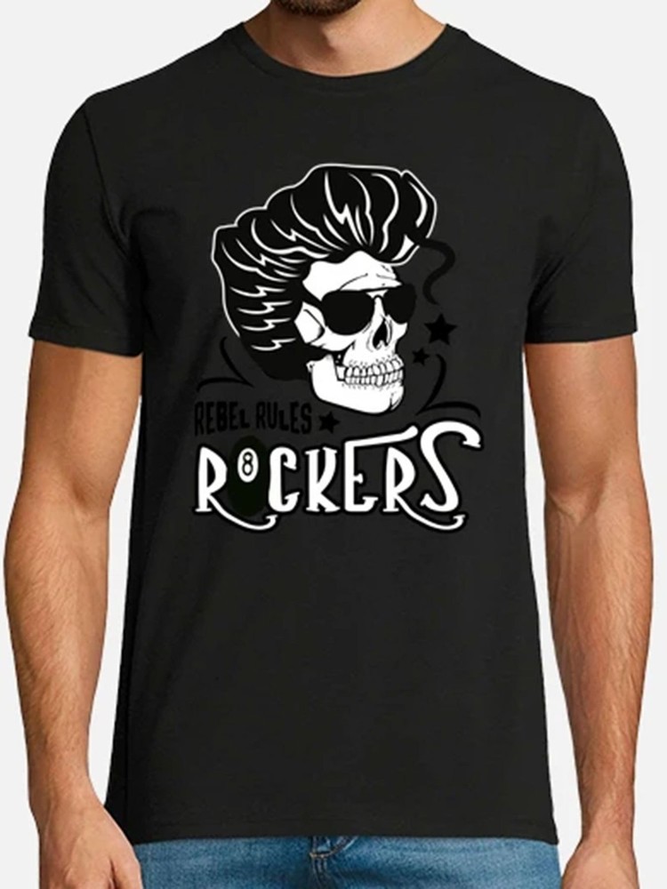 Rockabilly Music Psychobilly Skull Rockers Vintage Mens Street Style T-Shirts