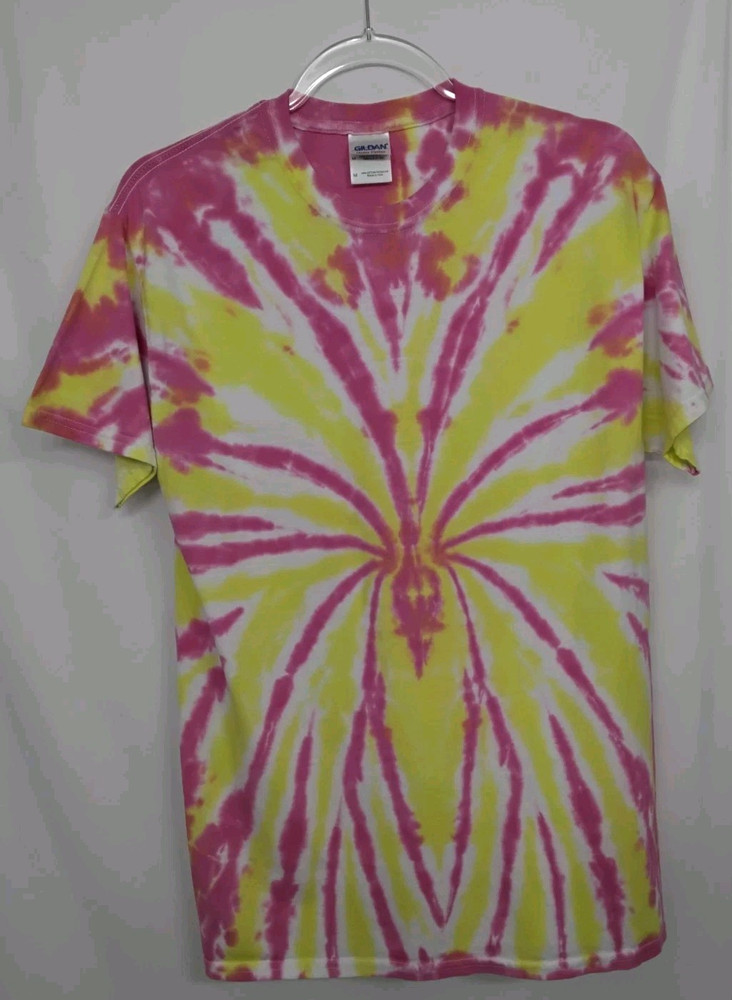 New Tie Dye Men’s T-Shirt Yellow Pink Adult Medium Multicolor Summer Spider