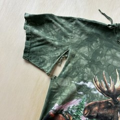 Y2K Distressed Moose Nature Wildlife Shirt Mens Medium Green Outdoor Tee T-Shirt