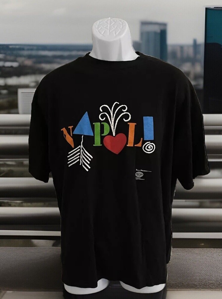 Vintage Napoli Parole Di Cotone Black T Shirt Size XL Italy