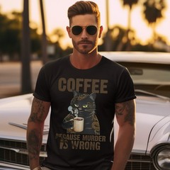 Coffee Because Murder Is Wrong Cat Tatto Gift Mens T-Shirts Tee Top