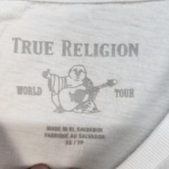 True Religion Shirt Mens XS White Navy Yellow Colorblock Horseshoe Logo Tee