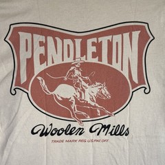 Pendleton T Shirt Mens M Graphic Cream Western Cowboy Woolen Mills Logo Tee