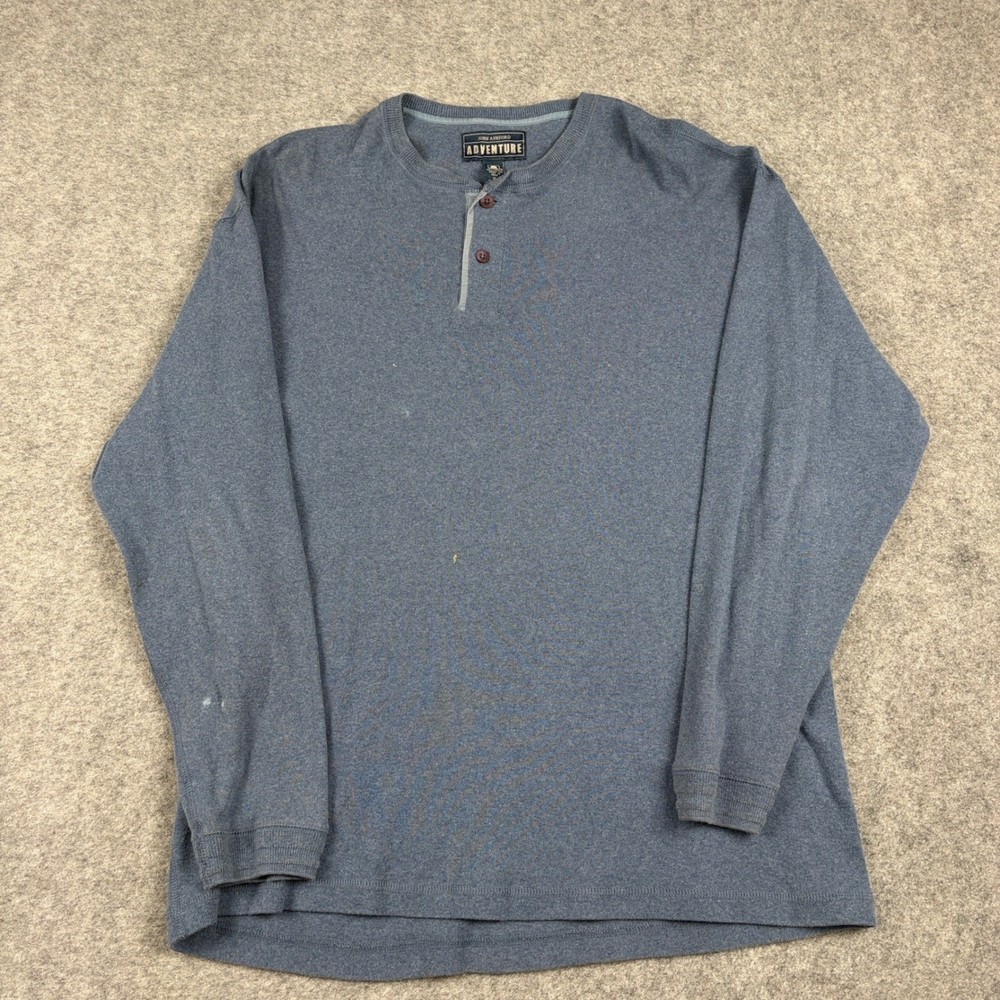 John Ashford Henley Mens XL Blue Long Sleeve Adventure Casual Outdoors Utility